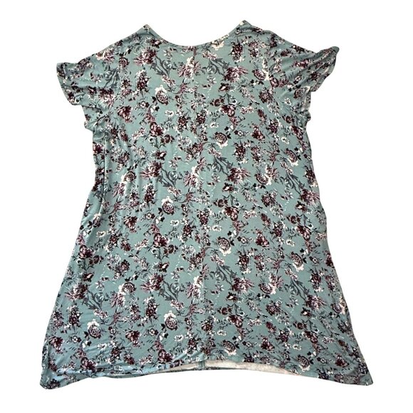 Catherines Dress Size 3X Floral Teal Burgundy Knit Short Sleeve Pockets - Picture 9 of 10